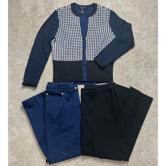 St. John Tank Pants Jacket Cardigan Set Navy Blue Black Sz M /Sz 12 4 Piece Lot - Picture 1 of 16